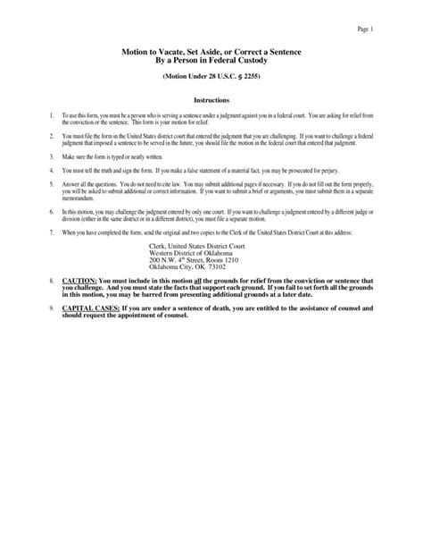 2255 motion to vacate sentence|Motion To Vacate Or Set Aside Sentence 2255 Instructions.